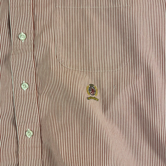 Tommy Hilfiger | Men’s All Cotton Button Down Logo Shirt Red/White | Size 17-35 - Picture 9 of 10